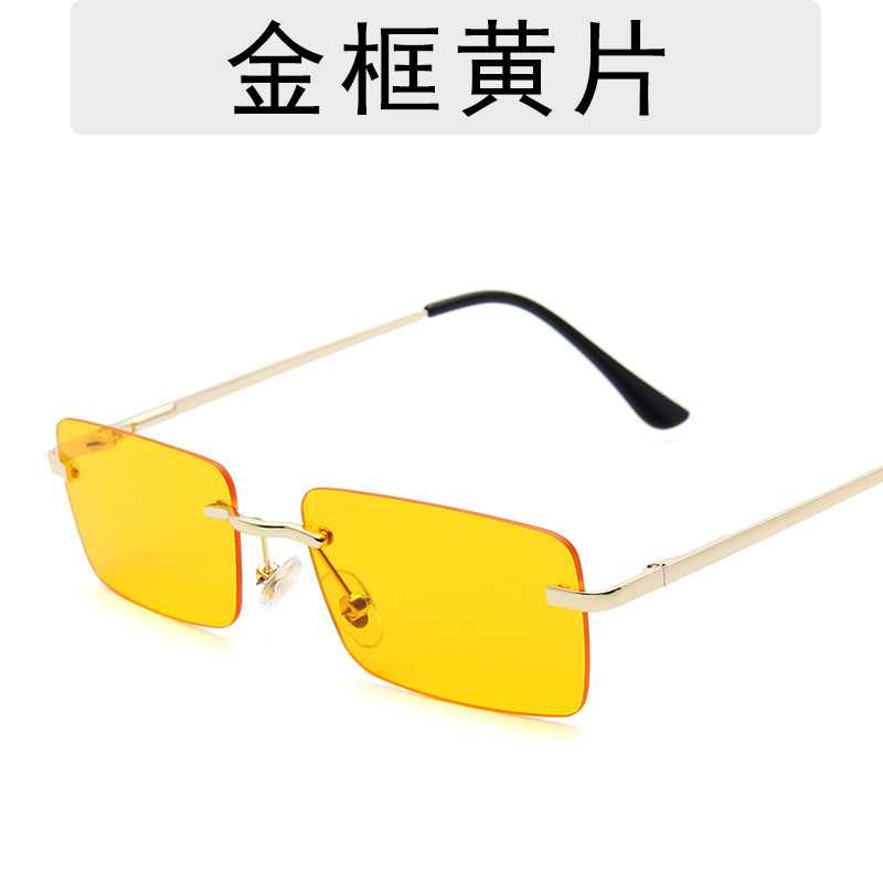 Frameless sun glasses women's square small frame ocean spring leg sunglasses ins trend street snap cross-border glasses