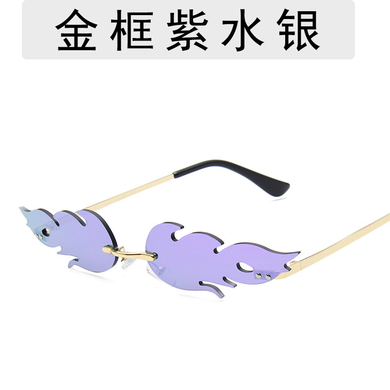 European and American personalized trendy flame-shaped sunglasses women's real film lens colorful Mercury sunglasses cross-border glasses