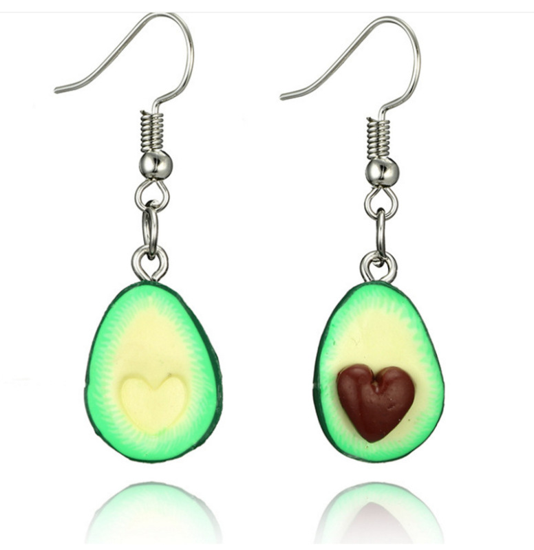 2018 New cute fruit ornament necklace avocado heart-shaped three-dimensional polymer clay pendant ear studs earrings