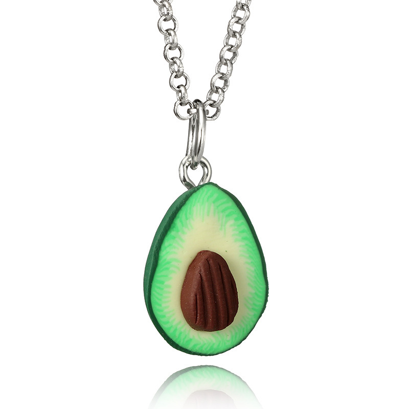 2018 New cute fruit ornament necklace avocado heart-shaped three-dimensional polymer clay pendant ear studs earrings
