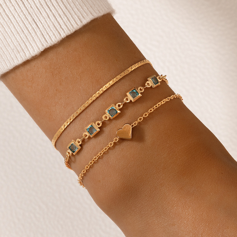 AliExpress cross-border simple jewelry blue diamond three-layer bracelet heart geometric metal bracelet set