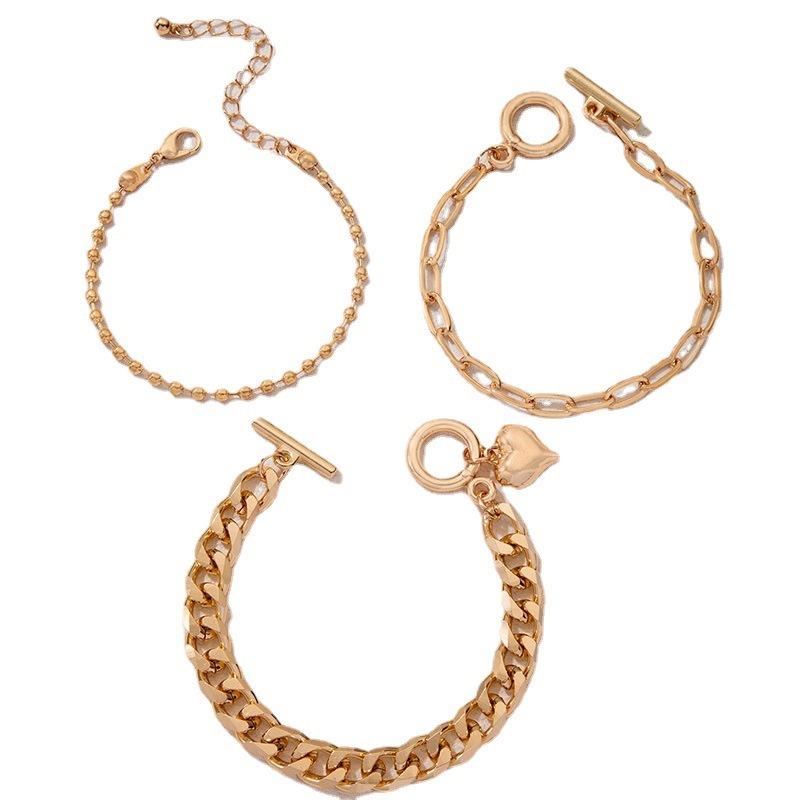 Europe and America cross border new exaggerated twin gold thick chain bracelet fashion normcore style bracelet set three-piece set women