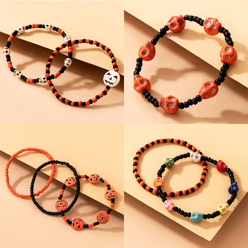 Amazon cross-border 2021 new bracelet Halloween day skull color bead elastic string personalized bracelet