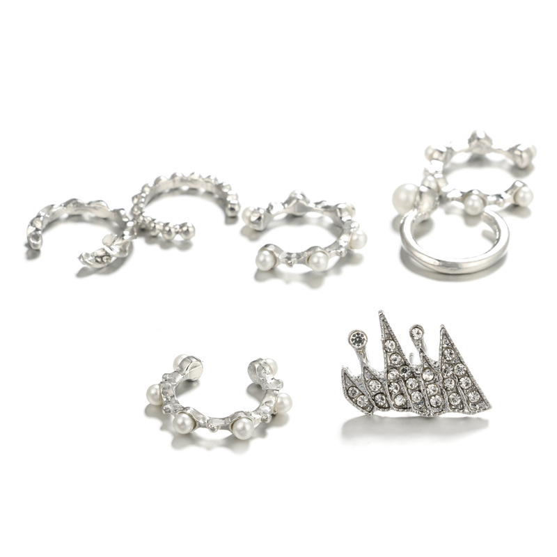 Cross-Border sold jewelry wish bohemian Pearl irregular with personality geometric nine-piece set ear clip combination earrings