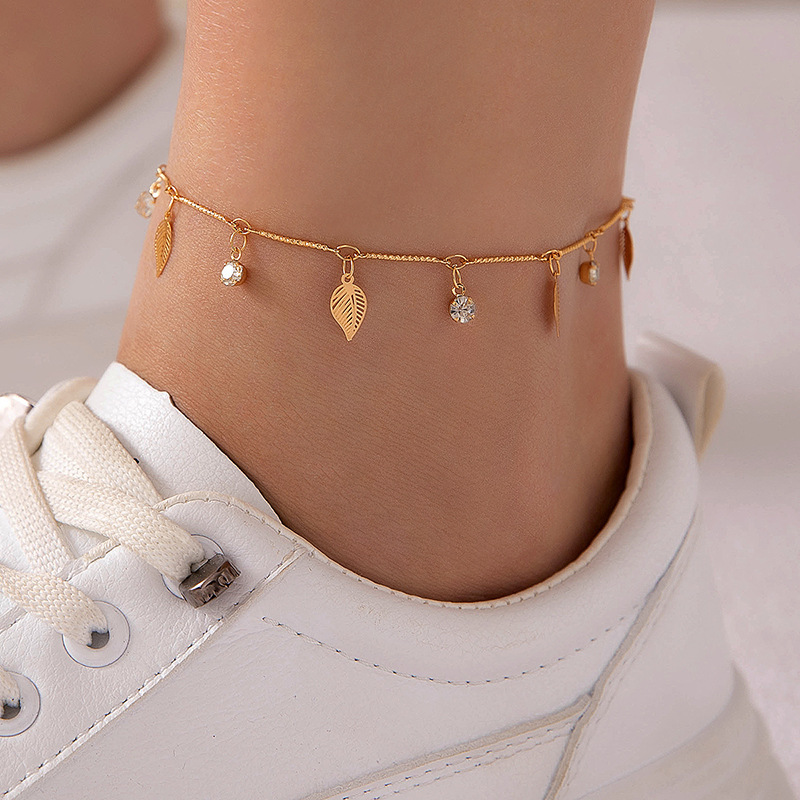 Europe and America cross border new bohemian style diamond-embedded butterfly tassel foot ornaments geometric personalized all-match single anklet