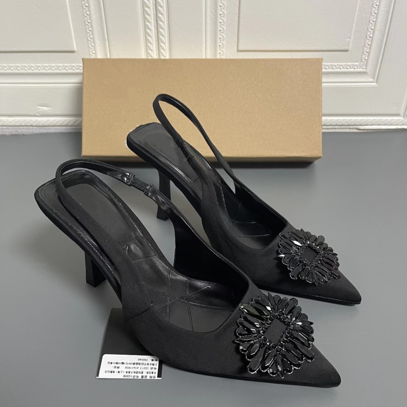 ZA women's shoes 2023 new black crystal buckle closed toe sandals women's summer versatile pointed stiletto heel high heels women