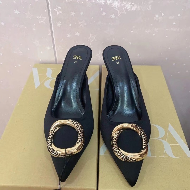 Foreign trade Z women's shoes 2022 summer new rhinestone metal buckle pointed high heel slippers women toe cap mules shoes