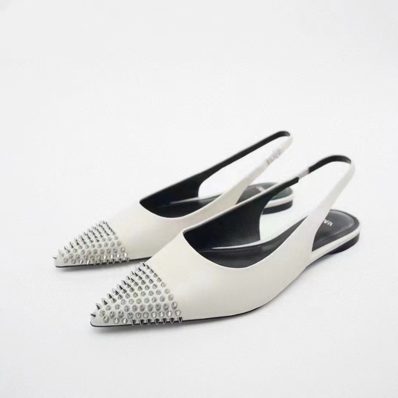 Cross-border foreign trade ZA women's shoes 2023 New pointed-toe metal silver rivet bag toe sandals women's summer flat mules