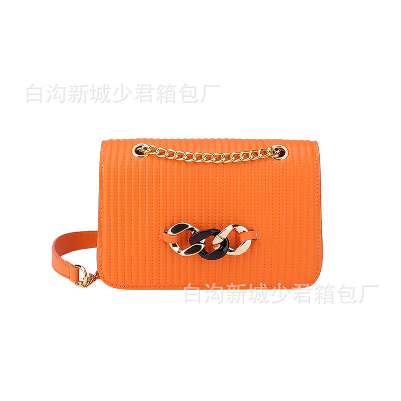 New women's foreign trade bags high quality bag solid color chain bag versatile embroidery thread striped small square bag shoulder messenger bag