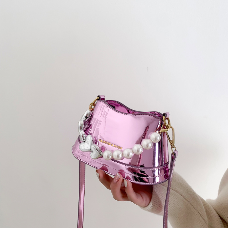 Retro Mini bag women's new laser lipstick coin purse Pearl tote parent-child accessory bag