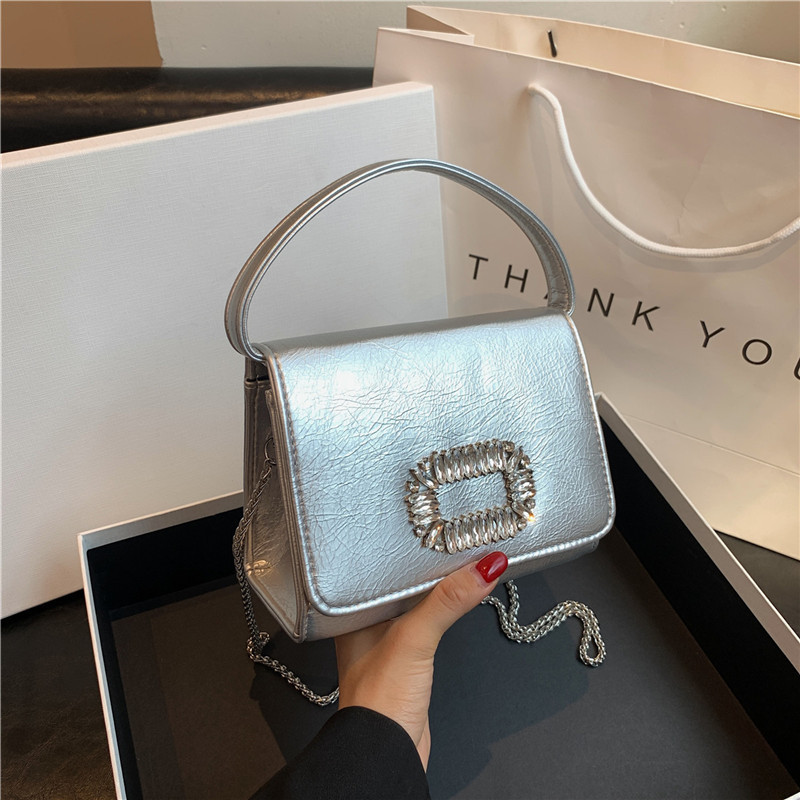 Niche chain underarm bag for women early autumn new trendy Silver small square bag all-matching ins shoulder messenger bag