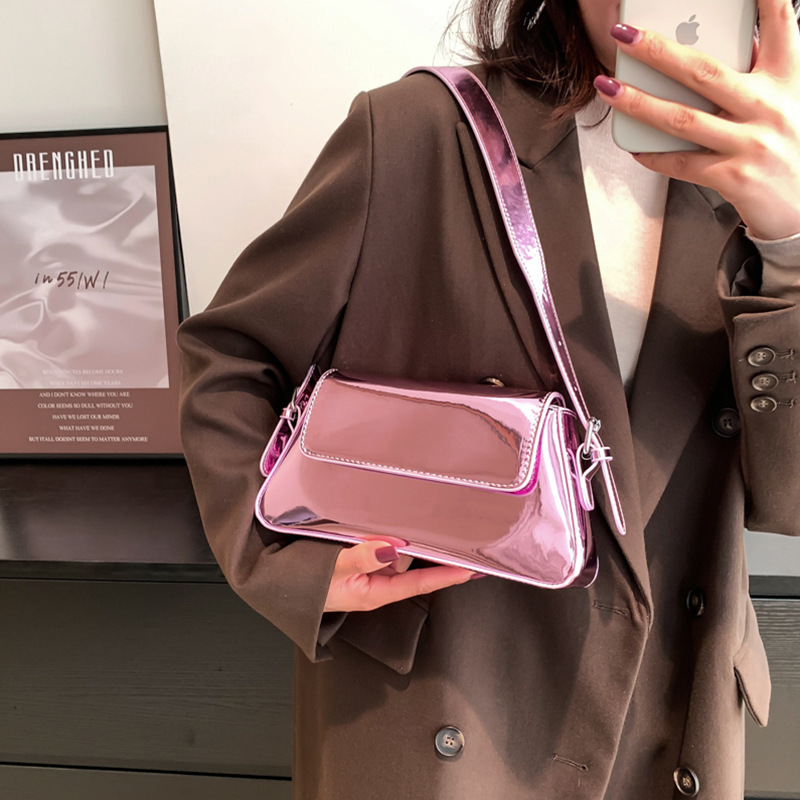 Cross-border Women's bag new European and American fashion patent leather women's baguette bag texture glossy underarm shoulder bag foreign trade