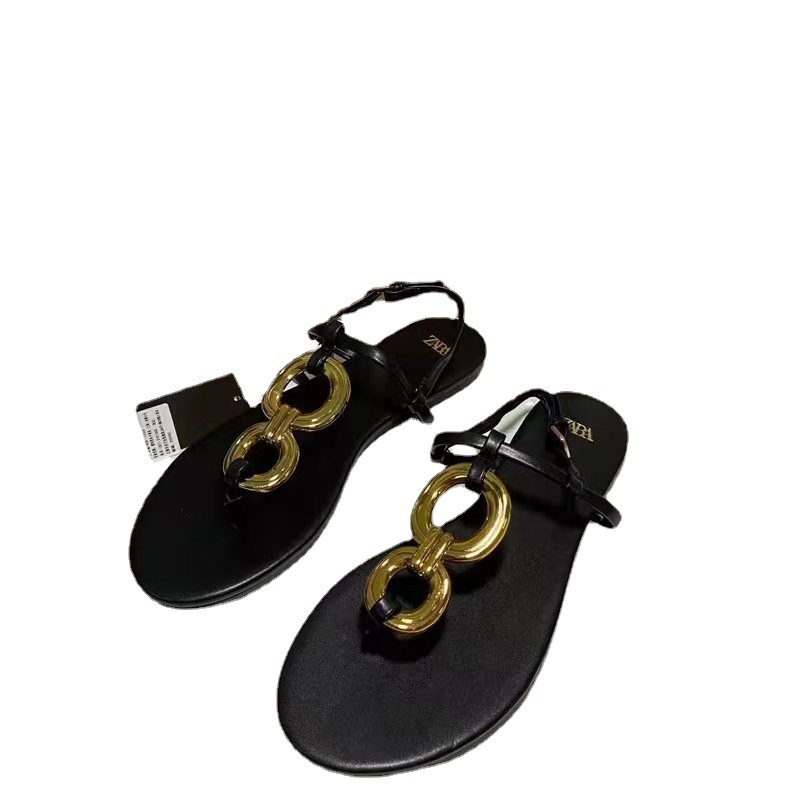 ZA foreign trade Spanish women's shoes summer new flip-flops women's outer wear fashionable all-match metal buckle flat sandals