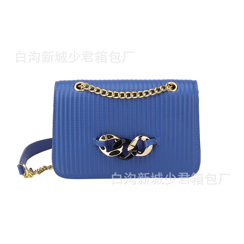 New women's foreign trade bags high quality bag solid color chain bag versatile embroidery thread striped small square bag shoulder messenger bag