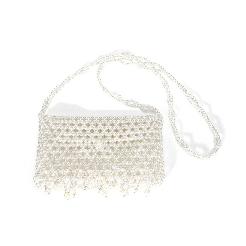 [In Stock wholesale] cross-border new arrival messenger bag women's fashion Pearl tassel bag woven one shoulder bag