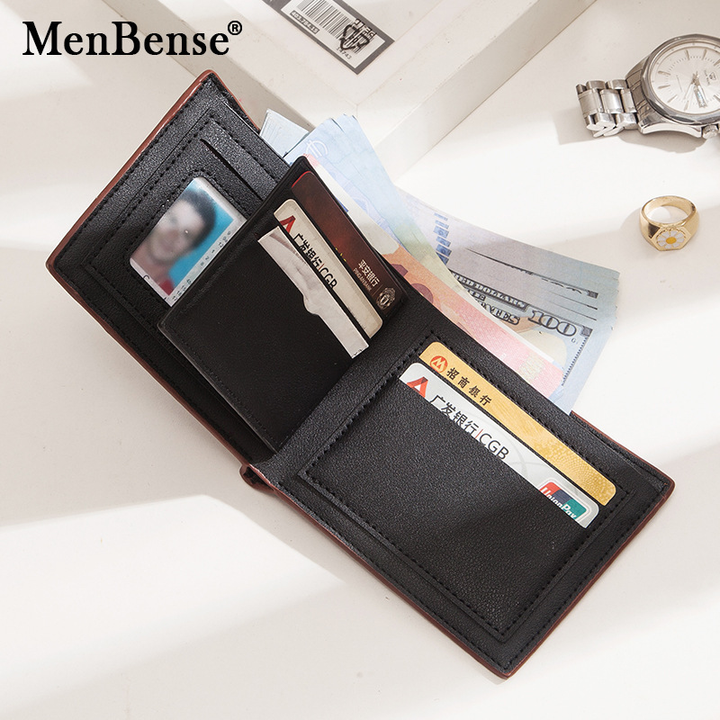 Menbense men's short wallet Korean style horizontal multiple card slots open three fold large capacity wallet cross-border wholesale