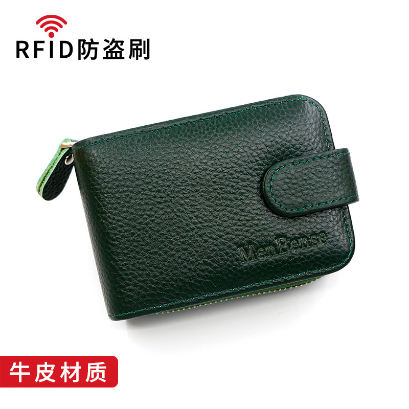 New first layer genuine leather vertical expanding card holder in stock women and men all use card holder anti-magnetic rfid simple