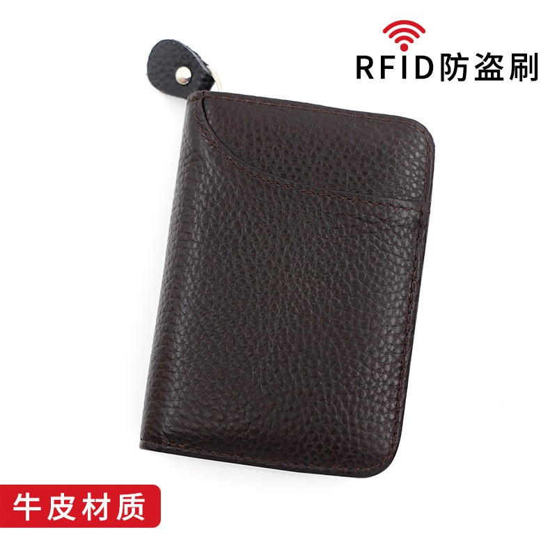 Personalized New expanding card holder short wallet genuine leather multi-card litchi pattern men and women Large Capacity card case