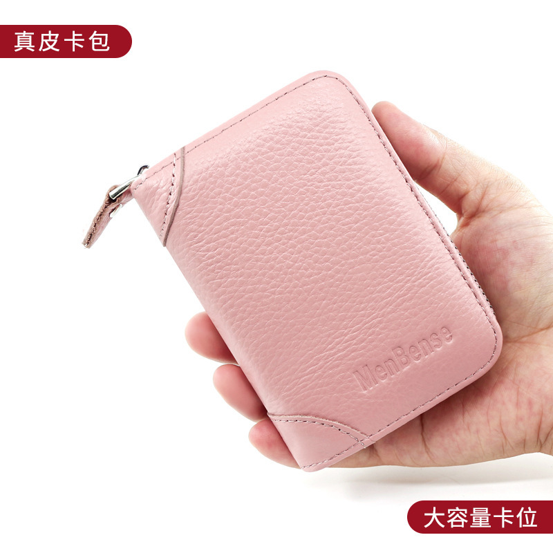 Personalized New expanding card holder short wallet genuine leather multi-card litchi pattern men and women Large Capacity card case