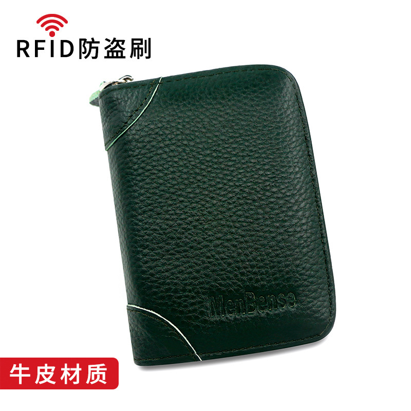 First layer genuine leather vertical personalized expanding card holder in stock women and men all use card holder anti-magnetic rfid simple