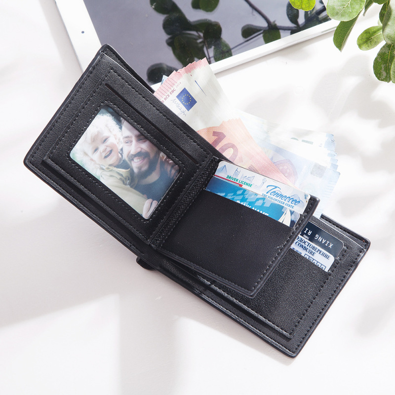 New casual men's short wallet multiple card slots stitching soft PU leather hinge man's wallet card holder document package