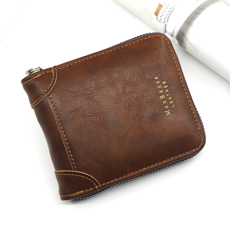 MenBense new men's short wallet fashion casual large capacity multiple card slots retro men's zipper wallet