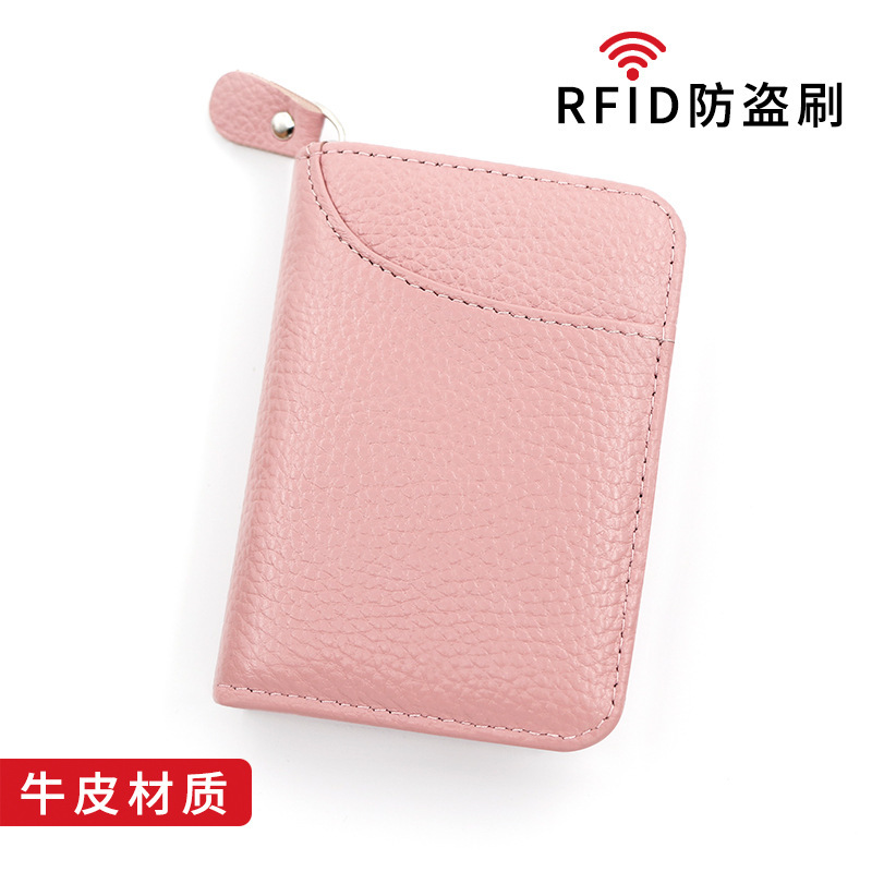 Personalized New expanding card holder short wallet genuine leather multi-card litchi pattern men and women Large Capacity card case