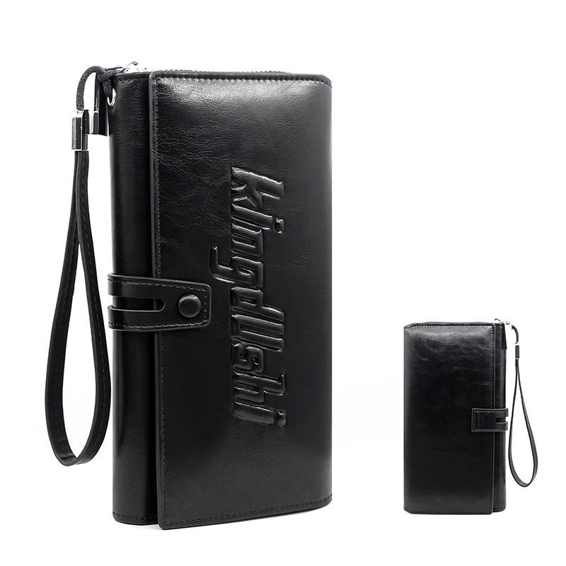 European and American business men's long wallet clutch letter embossed coin purse card holder zipper hasp clutch bag