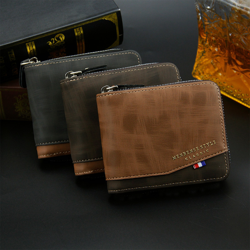 MenBense new men's wallet fashion casual patchwork zipper bag coin purse men's short wallet wallet