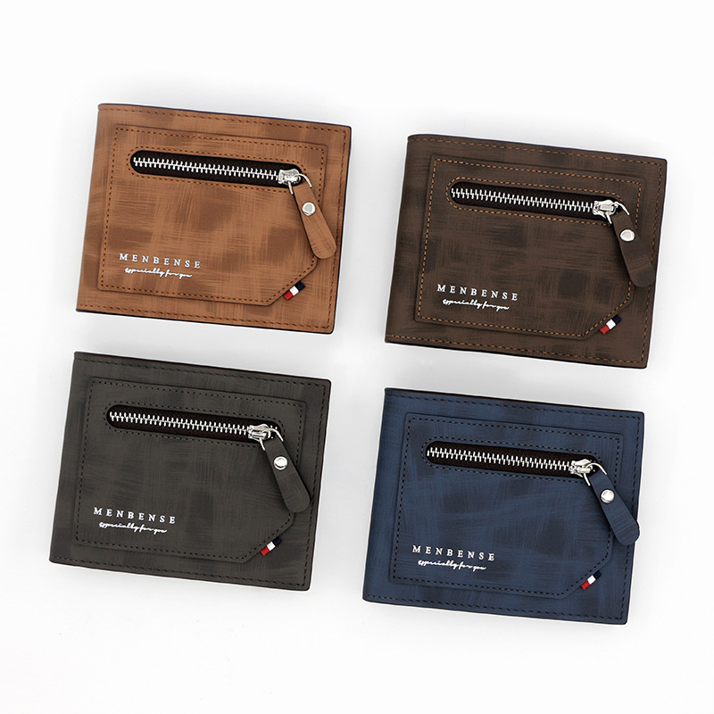 Korean style frosted men's short wallet TPU embossed multiple card slots large capacity zipper coin pocket men's hinge wallet