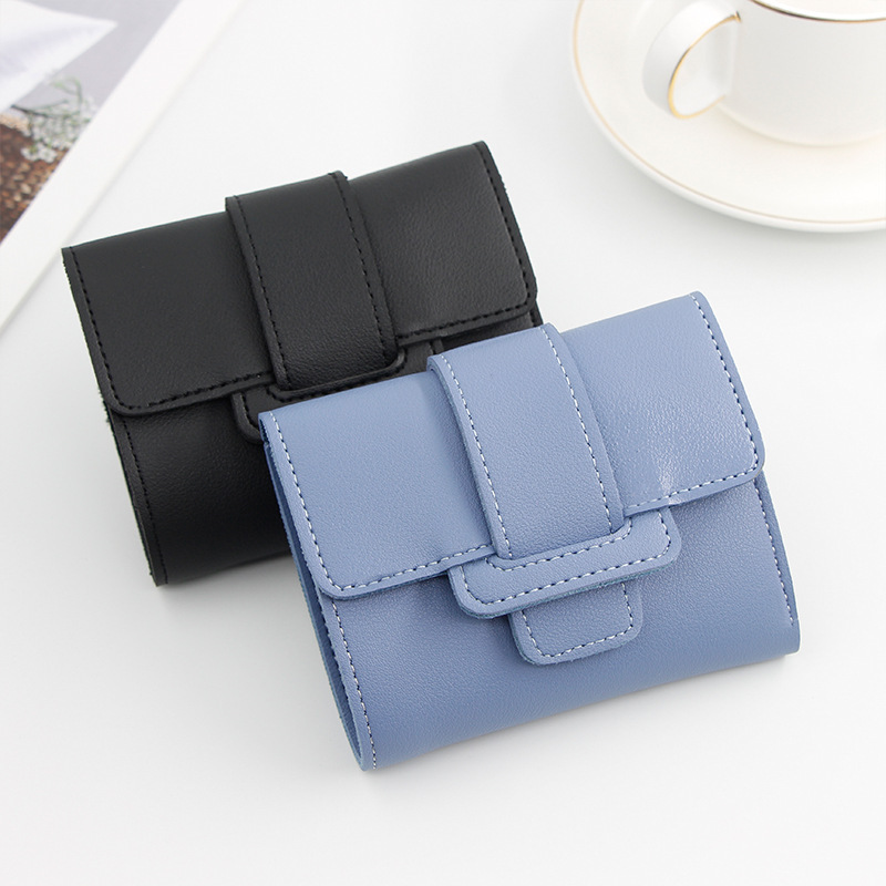 New Korean women's wallet short candy color pull-belt small tri-fold coin purse student short wallet wallet
