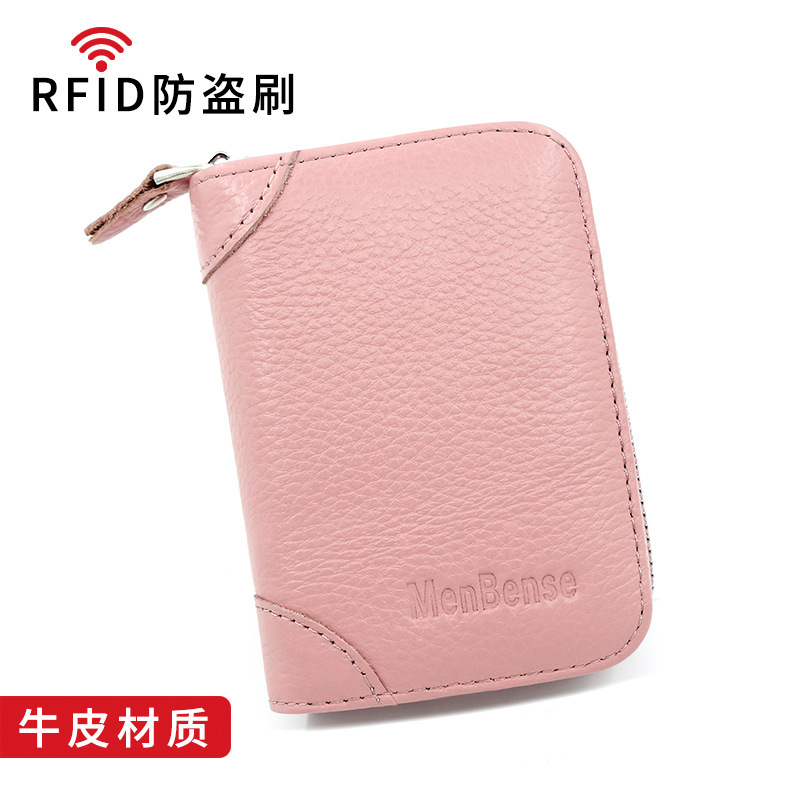 First layer genuine leather vertical personalized expanding card holder in stock women and men all use card holder anti-magnetic rfid simple