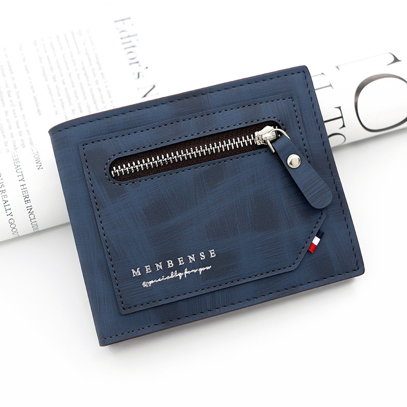 Korean style frosted men's short wallet TPU embossed multiple card slots large capacity zipper coin pocket men's hinge wallet
