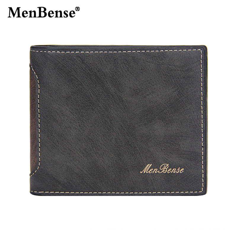 MenBense new men's wallet short fashion casual patchwork multiple card slots tri-fold bag men's wallet