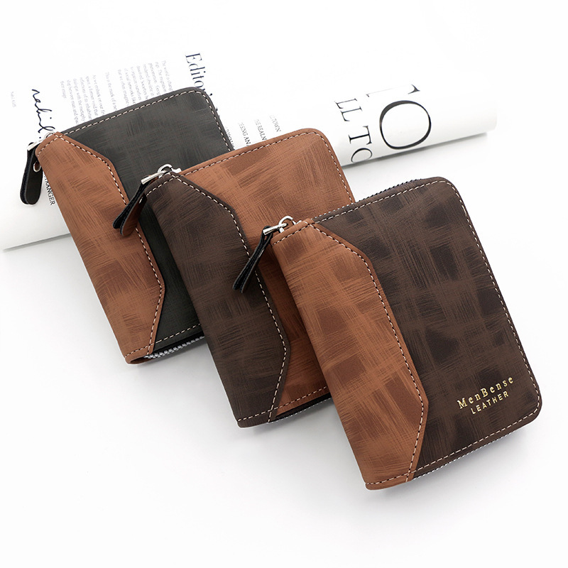 Fashion color block matte men's short bib wallet gilding letters vertical coin purse card holder coin wallet