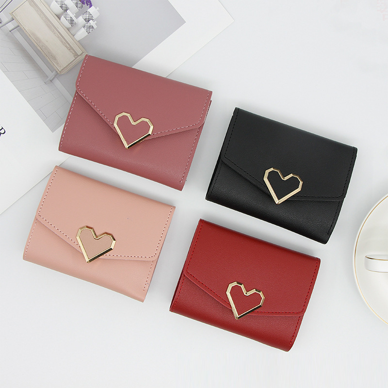 New Korean women's wallet long heart-shaped buckle three-fold wallet women's handbag change card holder
