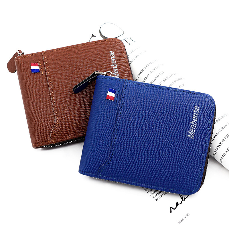 MenBense new men's wallet short Korean style men's zipper bag coin pocket chain bag card holder men's wallet