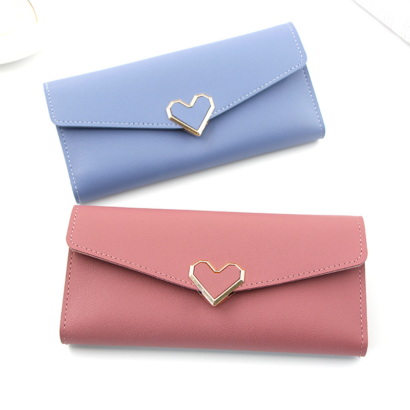 New Korean women's wallet long heart-shaped buckle three-fold wallet women's handbag change card holder