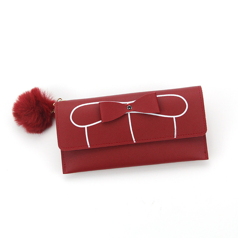 New Ladies' Purse casual fashion bowknot fur ball women's handbag coin purse women's long wallet