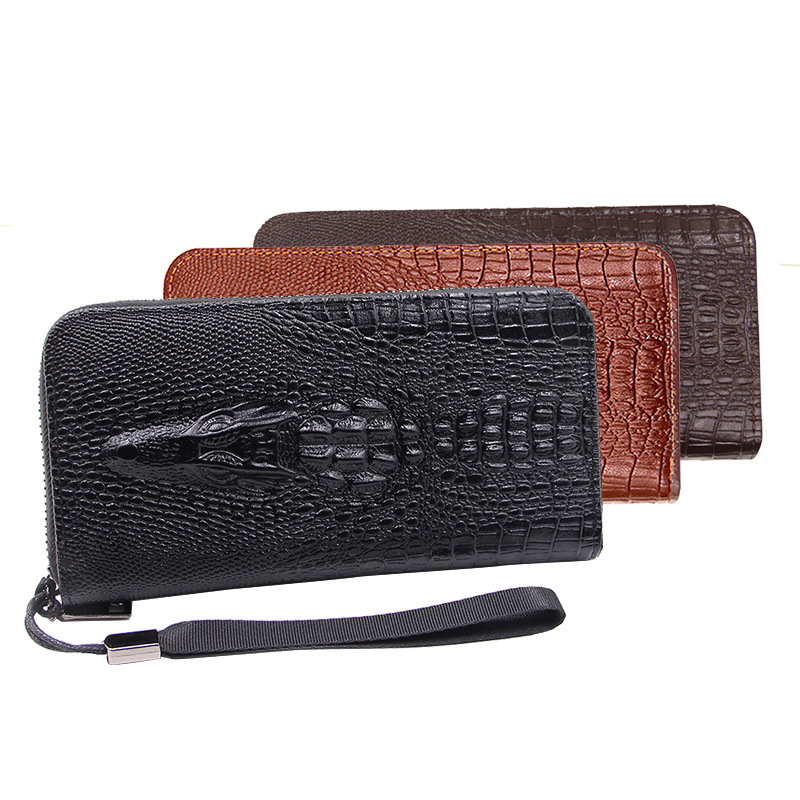 New Men's clutch business fashion crocodile pattern large capacity zipper men's long wallet factory supply