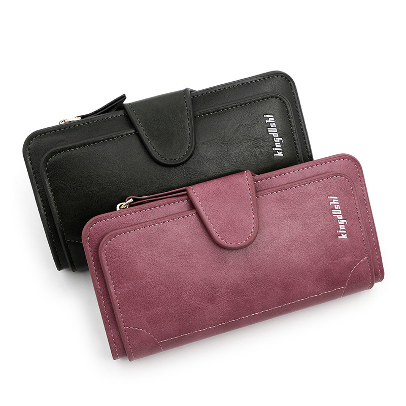 New Korean style women's long wallet zipper hasp PU leather large capacity multiple card slots coin pocket women's clutch
