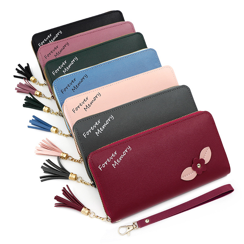 Manufacturer direct wholesale Korean style women's long wallet flower zipper handbag hand purse tassel phone bag
