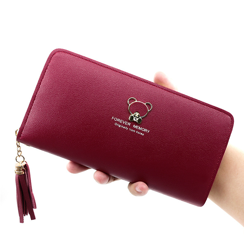 Cute bear hardware women's zipper long wallet large-capacity handbag mobile coin purse single pull women's bag