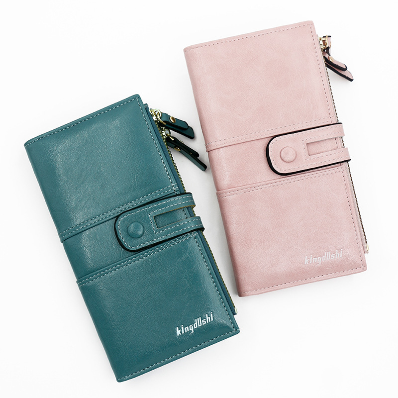 New women's long wallet simple Korean style buckle Pu wallet large capacity multiple card slots wallet clutch wholesale