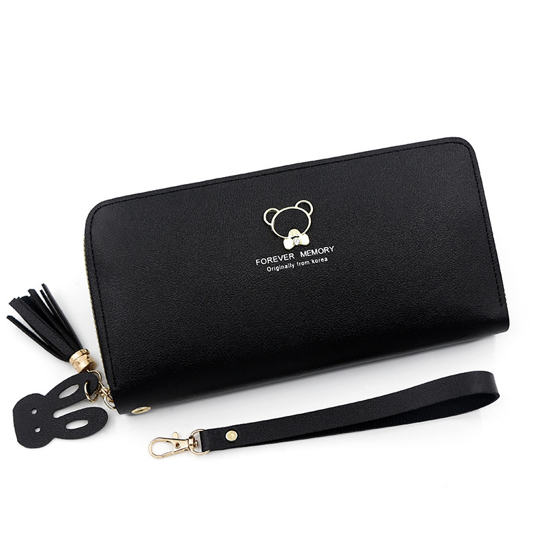 Cute bear hardware women's zipper long wallet large-capacity handbag mobile coin purse single pull women's bag