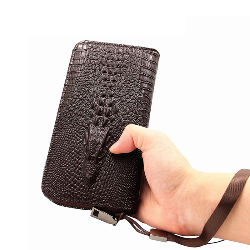 New Men's clutch business fashion crocodile pattern large capacity zipper men's long wallet factory supply