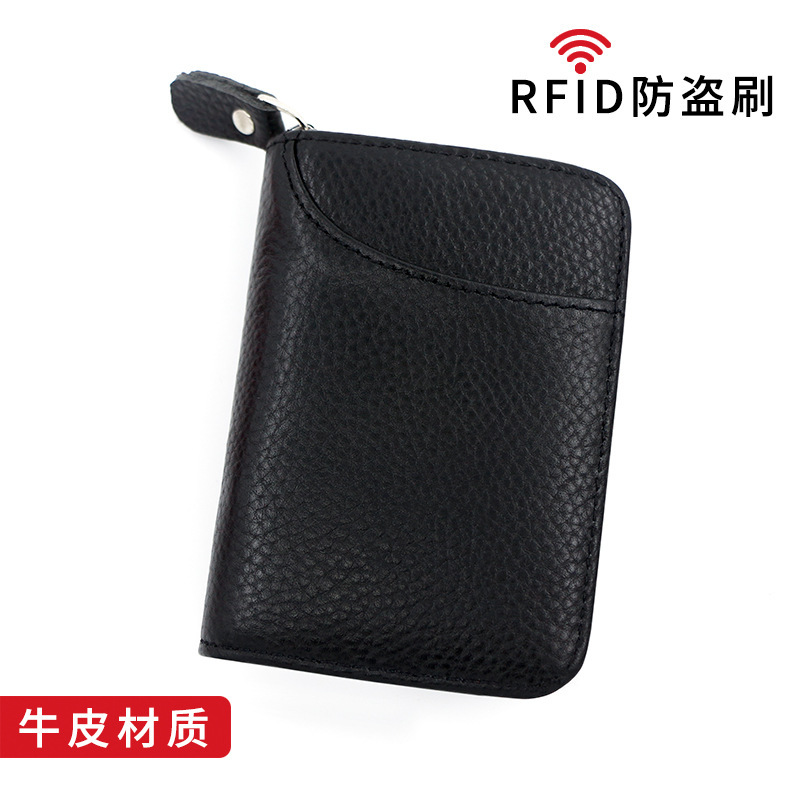 Personalized New expanding card holder short wallet genuine leather multi-card litchi pattern men and women Large Capacity card case