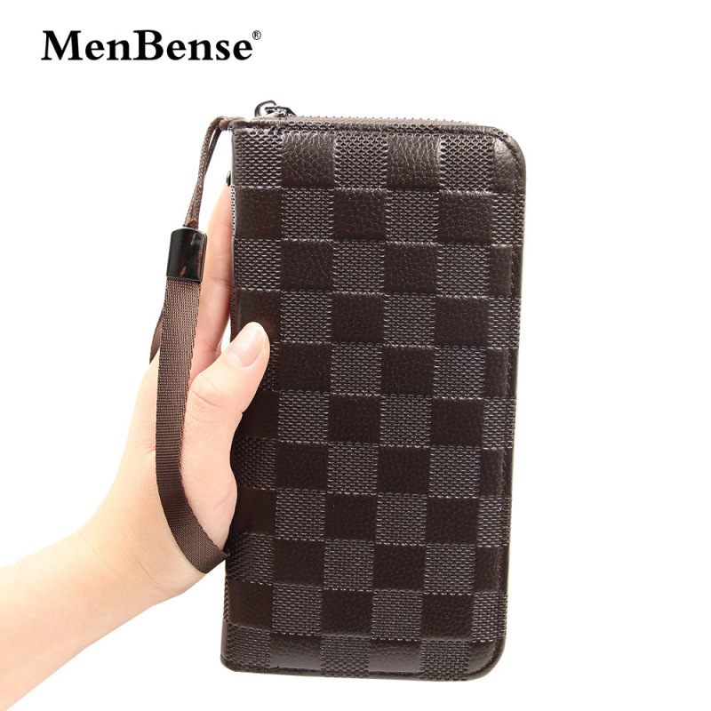 European and American new men's long zipper wallet foreign trade Plaid clutch multiple card slots large capacity Men's long type bag