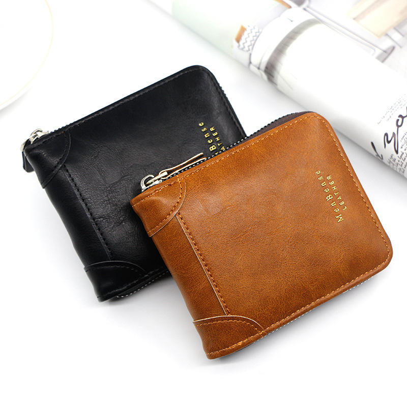 MenBense new men's short wallet fashion casual large capacity multiple card slots retro men's zipper wallet