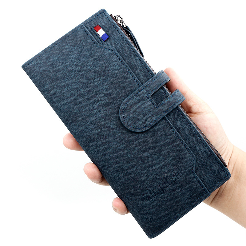 Korean style simple men's long wallet zipper hasp multiple card slots document package large-capacity coin purse clutch